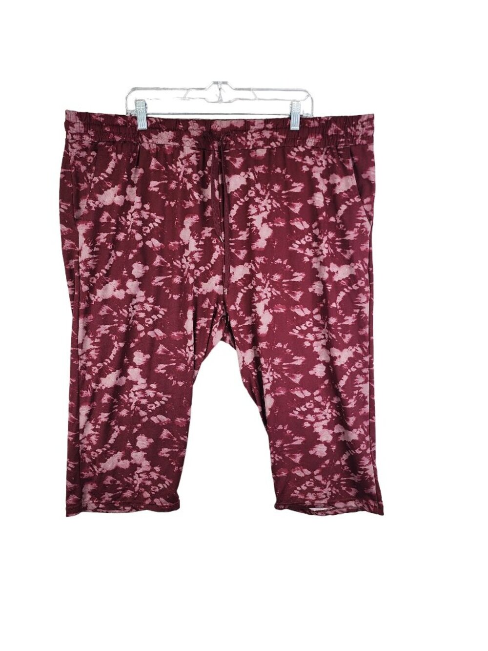 Womens Real Essentials Burgundy Tie-Dye Capri Pants Drawstring Elastic Waist 3X